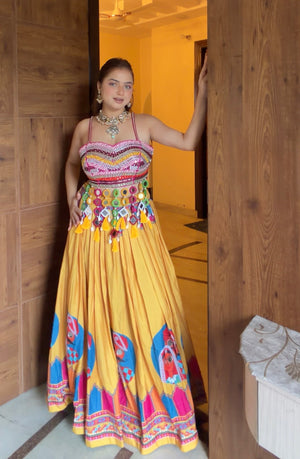 Navratri Tassle blouse with Yellow Skirt