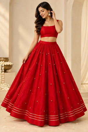 Navratri Ghungroo Skirt-Red