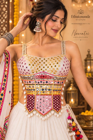 Rangrez White Navratri Mirror Blouse