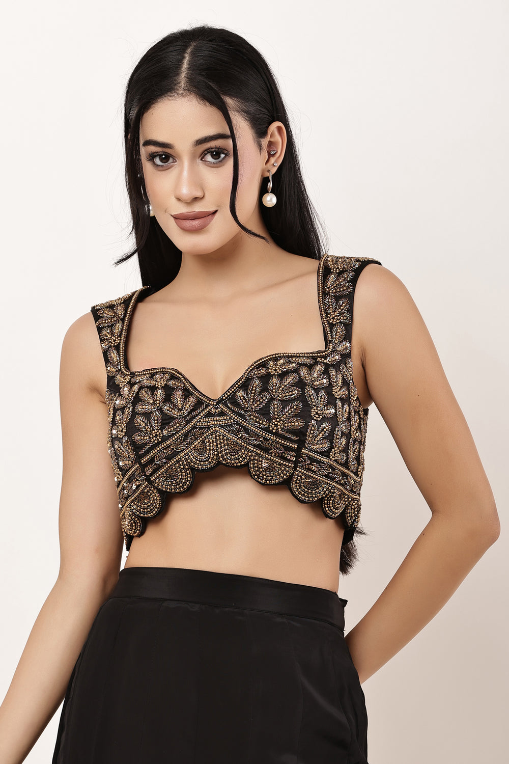 Alia Bhatt Inspired Black Blouse with copper Handwork