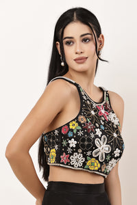 Floral Halter Neck Black Blouse