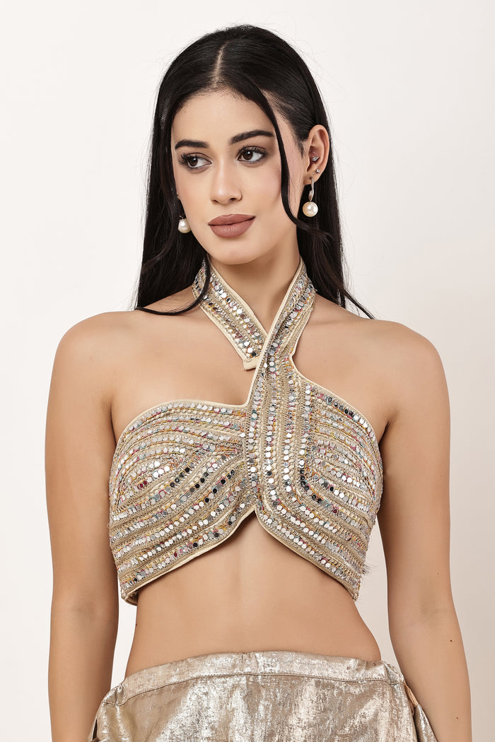 Arohi Halter Neck Mirror Blouse