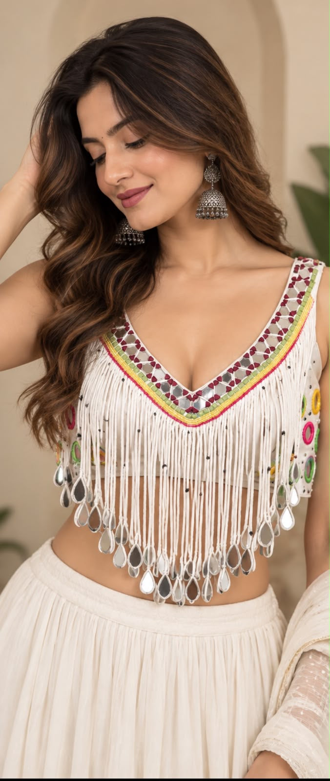 White Tassle Navratri Blouse